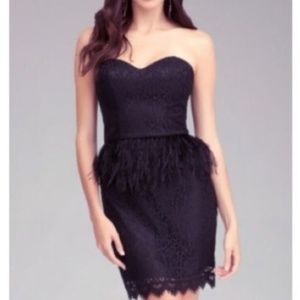 Bebe party dress ostrich feather and lace